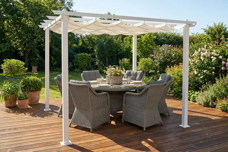 Porto Pergola 3x3 m i aluminium med tag til solafskærmning - Hvid - Havemøbler - Solafskærmning - Pergola