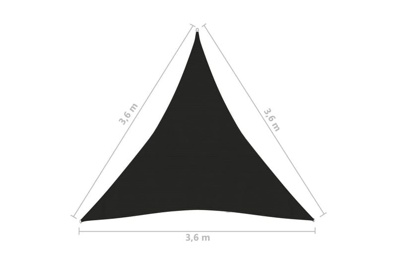 solsejl 160 g/m² 3,6x3,6x3,6 m HDPE sort - Sort - Solsejl