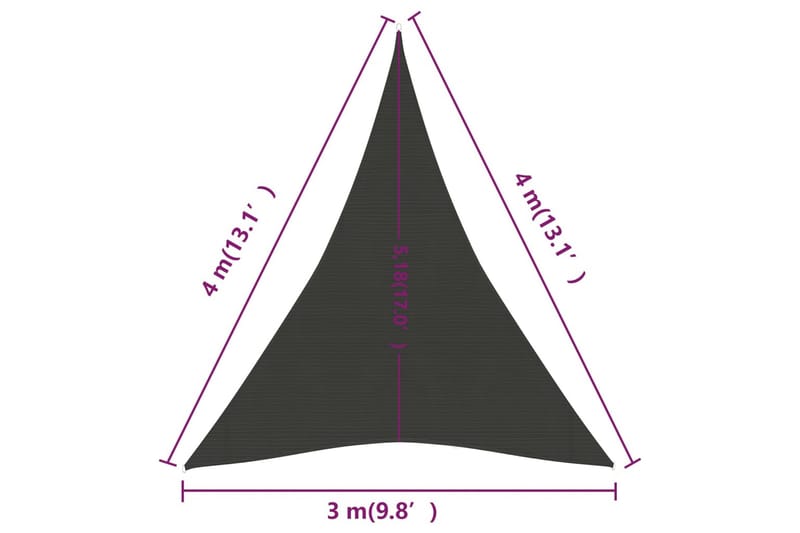 solsejl 160 g/m² 3x4x4 m HDPE antracitgrå - Antracit - Solsejl