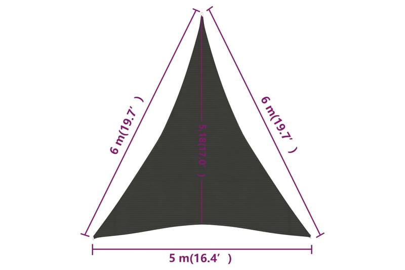 solsejl 160 g/m² 5x6x6 m HDPE antracitgrå - Antracit - Solsejl