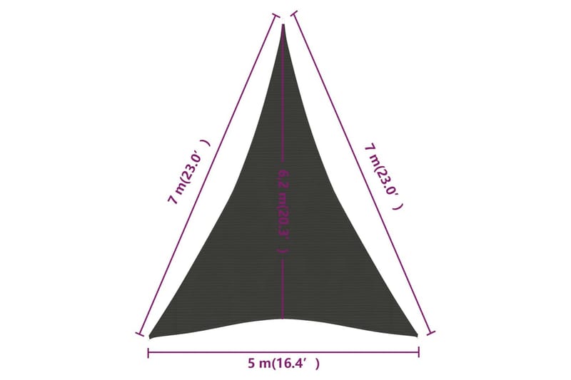 solsejl 5x7x7 m 160 g/m² HDPE antracitgrå - Antracit - Solsejl