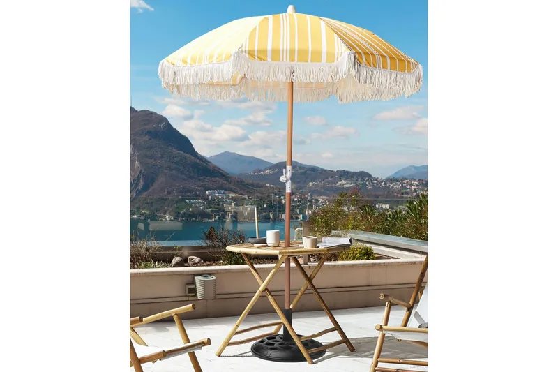Teulon Parasol 150 cm - Gul/Hvid/Lysebrun - Havemøbler - Solafskærmning - Parasoller