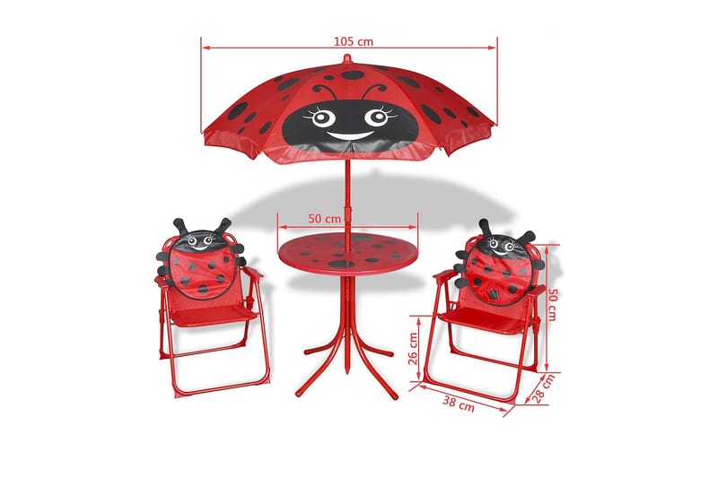 Udendørs Bistrosæt Til Børn 3 Dele Med Parasol Rød - Rød - Parasoller