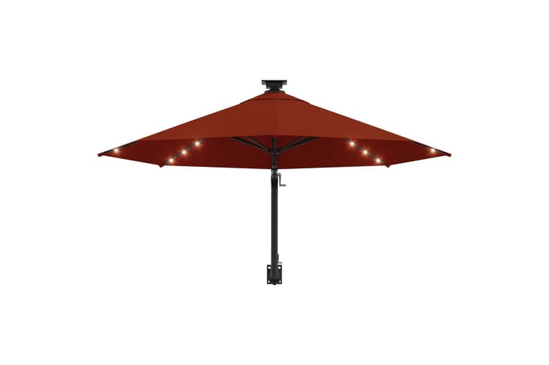 væghængt parasol med LED-lys metalstang 300 cm terrakotta - Orange - Parasoller