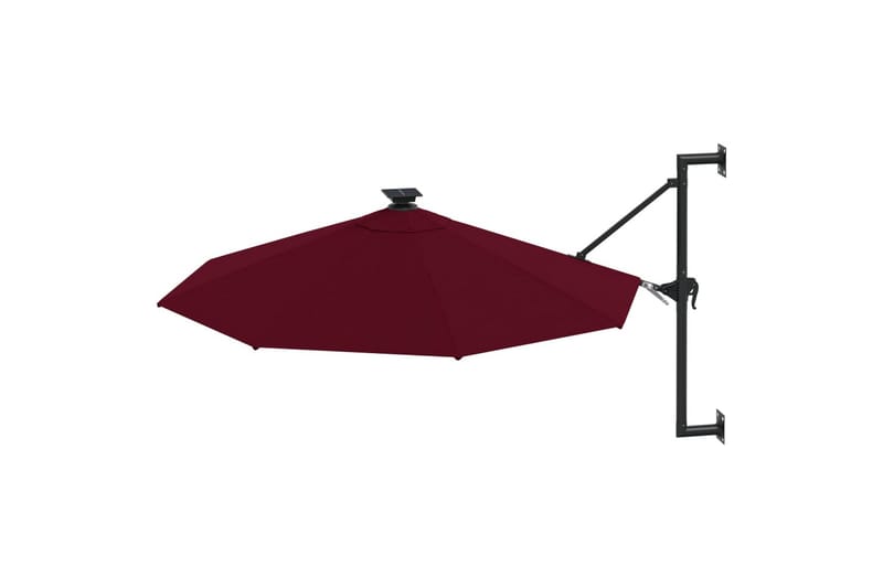 væghængt parasol med LED-lys + metalstang 300 cm - Rød - Parasoller
