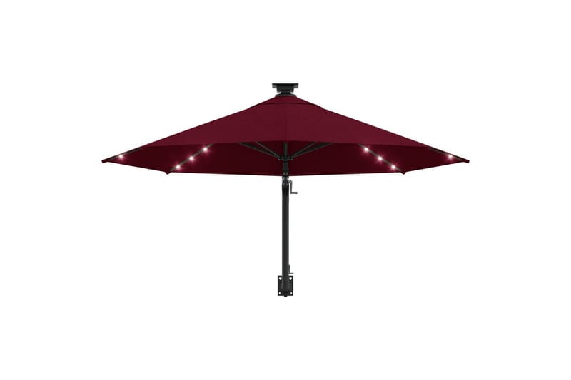 væghængt parasol med LED-lys + metalstang 300 cm - Rød - Parasoller