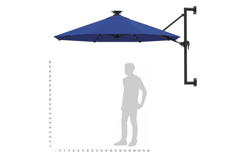 væghængt parasol med LED og metalstang 300 cm blå - Blå - Parasoller