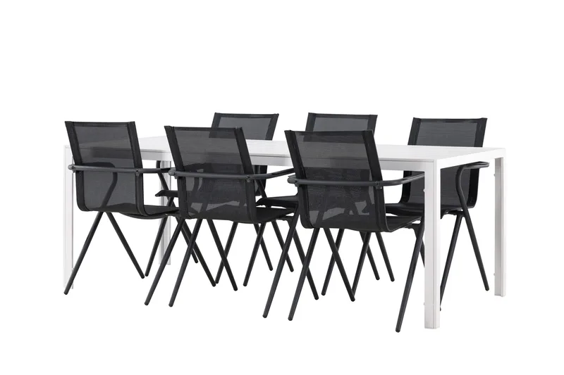 Break Spisegruppe 205 cm + 6 stk Alling Spisestole Sort/Hvid, undefined