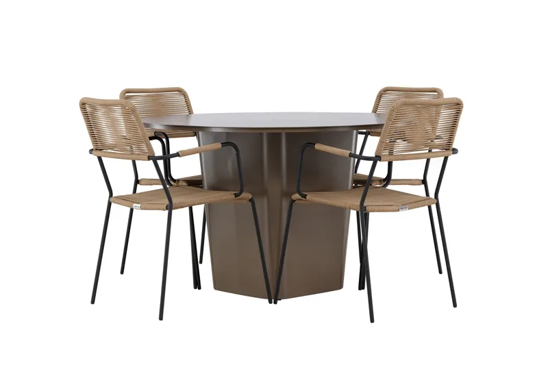 Santa Fe Spisegruppe Rund 120 cm + 4 stk Hochanas Spisestole Sort/Brun, undefined