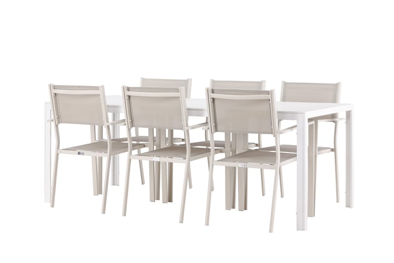 Break Spisegruppe 205 cm + 6 stk Copacabana Spisestole Beige/Hvid, undefined