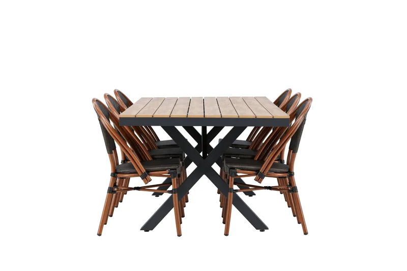 Garcia Spisegruppe 200 cm + 6 stk Guarda Spisestole Sort - Havemøbler - Udendørsgruppe - Havesæt