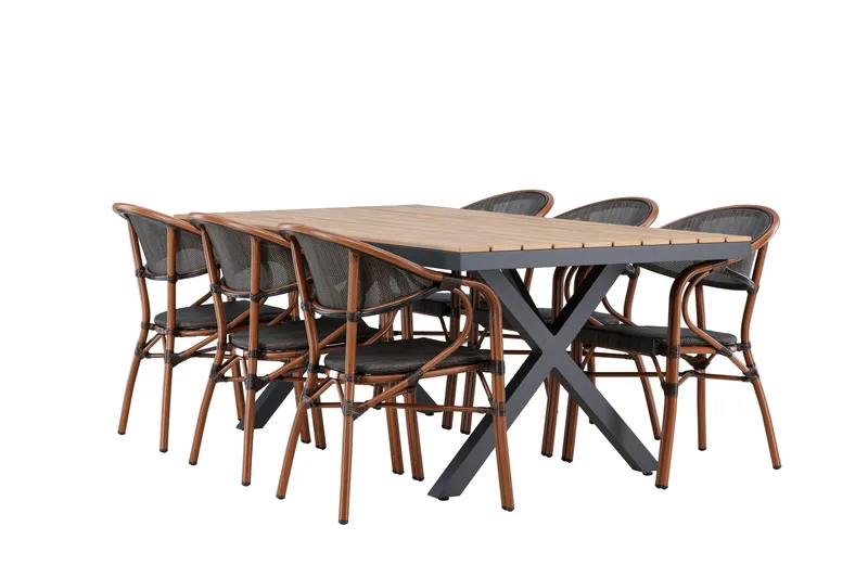 Garcia Spisegruppe 200 cm + 6 stk Vila Spisestole Sort - Havemøbler - Udendørsgruppe - Havesæt
