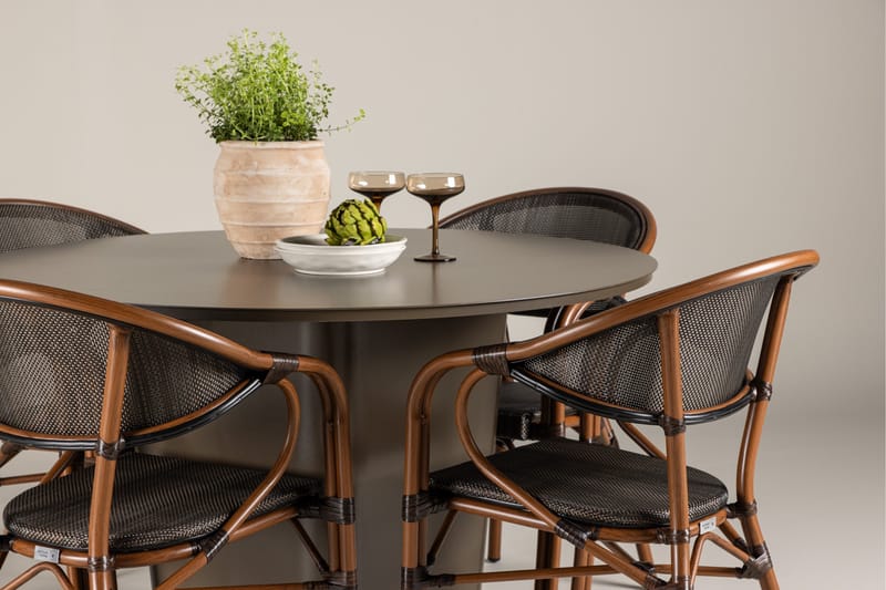 Santa Fe Spisegruppe Rund 120 cm + 4 stk Vila Spisestole Sort/Brun - Havemøbler - Udendørsgruppe - Havesæt