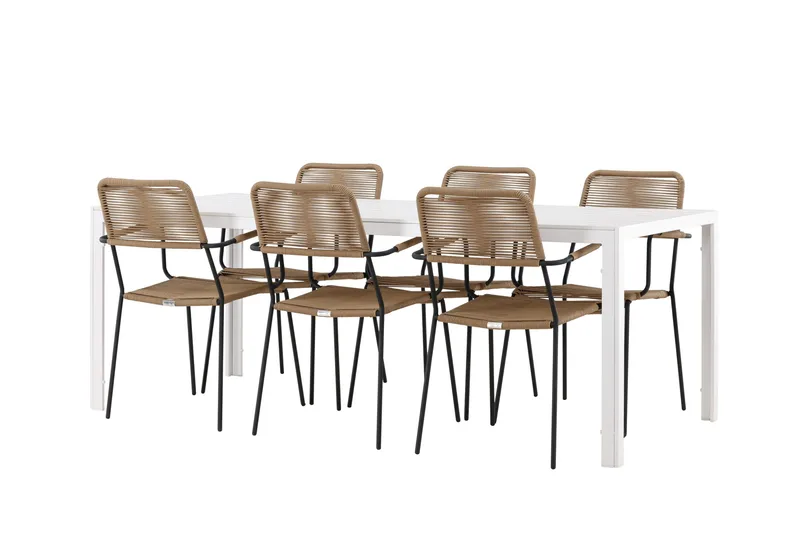 Break Spisegruppe 205 cm + 6 stk Hochanas Spisestole Sort/Hvid, undefined