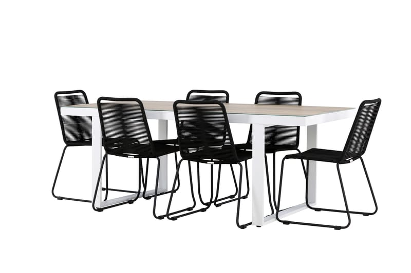 Merlo Spisegruppe 200 cm + 6 stk Linero Spisestole Sort/Hvid, undefined