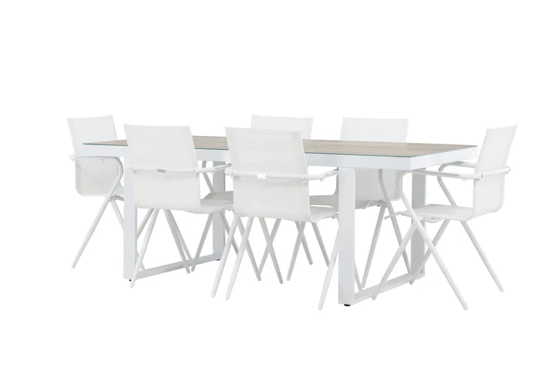 Merlo Spisegruppe 200 cm + 6 stk Alling Spisestole Hvid, undefined