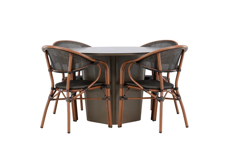 Santa Fe Spisegruppe Rund 120 cm + 4 stk Vila Spisestole Sort/Brun, undefined