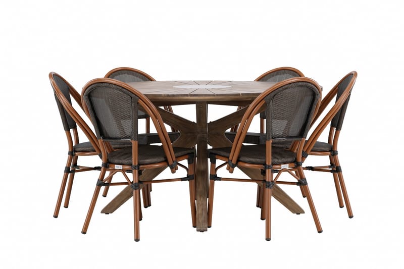 Rosario Spisegruppe Rund 140 cm + 6 stk Guarda Spisestole Sort/Brun, undefined