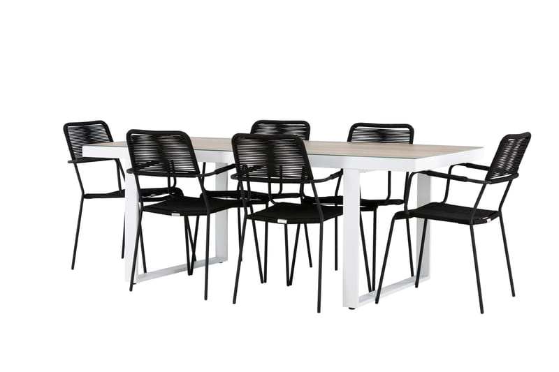 Merlo Spisegruppe 200 cm + 6 stk Hochanas Spisestole Sort/Brun, undefined