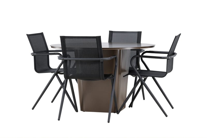 Santa Fe Spisegruppe Rund 120 cm + 4 stk Alling Spisestole Sort/Brun - Havemøbler - Udendørsgruppe - Havesæt