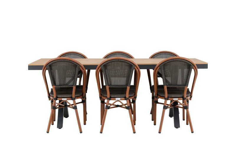 Garcia Spisegruppe 200 cm + 6 stk Guarda Spisestole Sort - Havemøbler - Udendørsgruppe - Havesæt