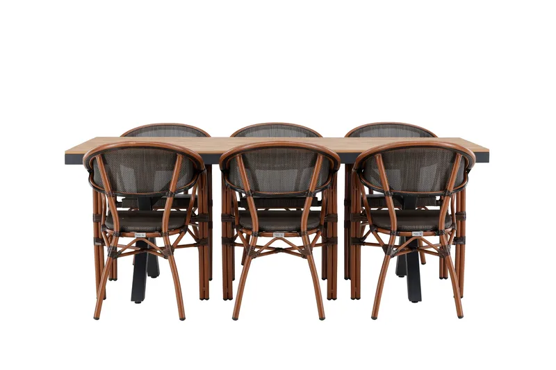 Garcia Spisegruppe 200 cm + 6 stk Vila Spisestole Sort - Havemøbler - Udendørsgruppe - Havesæt
