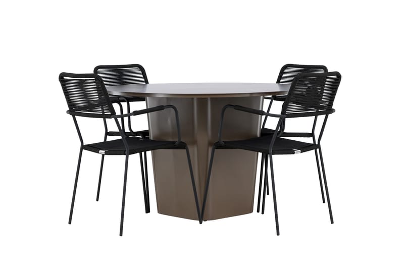 Santa Fe Spisegruppe Rund 120 cm + 4 stk Hochanas Spisestole Sort/Brun, undefined