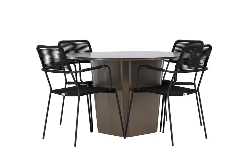 Santa Fe Spisegruppe Rund 120 cm + 4 stk Hochanas Spisestole Sort/Brun, undefined
