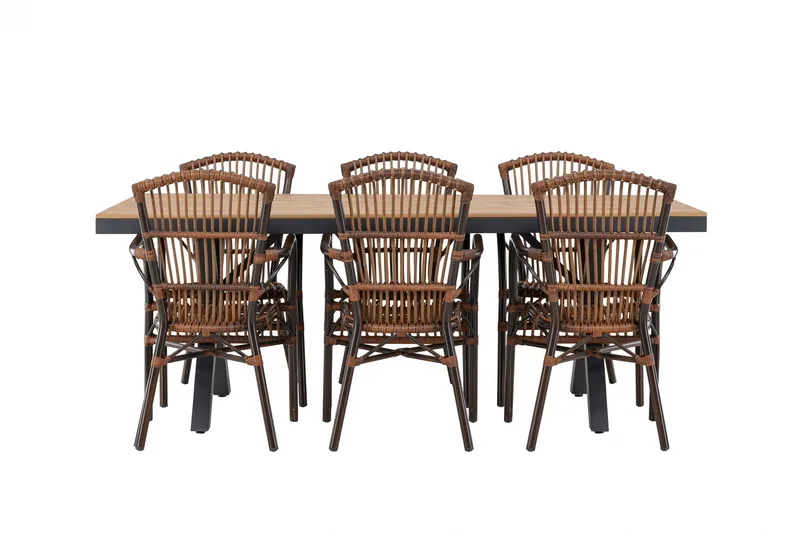 Garcia Spisegruppe 200 cm + 6 stk Galera Spisestole Brun/Sort - Havemøbler - Udendørsgruppe - Havesæt