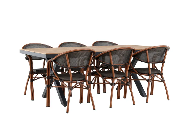 Garcia Spisegruppe 200 cm + 6 stk Vila Spisestole Sort - Havemøbler - Udendørsgruppe - Havesæt