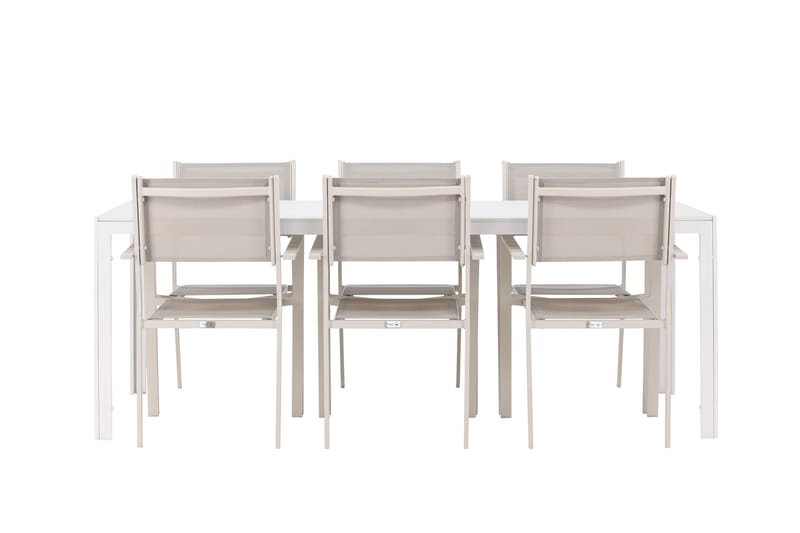 Break Spisegruppe 205 cm + 6 stk Copacabana Spisestole Beige/Hvid - Havemøbler - Udendørsgruppe - Havesæt