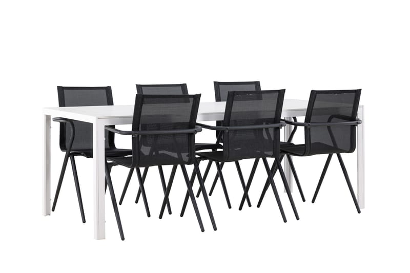 Break Spisegruppe 205 cm + 6 stk Alling Spisestole Sort/Hvid - Havemøbler - Udendørsgruppe - Havesæt