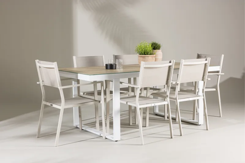 Merlo Spisegruppe 200 cm + 6 stk Copacabana Spisestole Beige/Hvid - Havemøbler - Udendørsgruppe - Havesæt