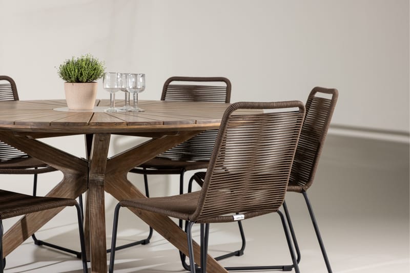 Rosario Spisegruppe Rund 140 cm + 6 stk Lindos Spisestole Brun - Havemøbler - Udendørsgruppe - Havesæt