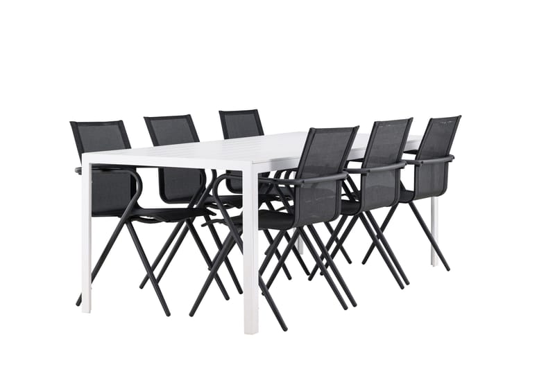 Break Spisegruppe 205 cm + 6 stk Alling Spisestole Sort/Hvid - Havemøbler - Udendørsgruppe - Havesæt
