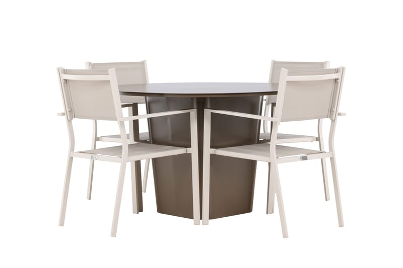 Santa Fe Spisegruppe Rund 120 cm + 4 stk Copacabana Spisestole Beige/Brun, undefined