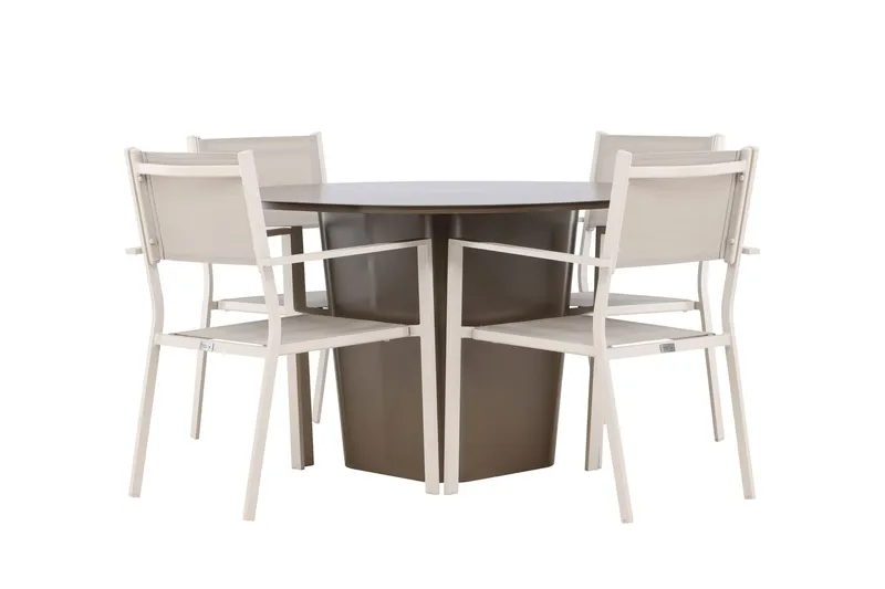Santa Fe Spisegruppe Rund 120 cm + 4 stk Copacabana Spisestole Beige/Brun, undefined