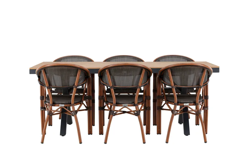 Garcia Spisegruppe 200 cm + 6 stk Vila Spisestole Sort - Havemøbler - Udendørsgruppe - Havesæt