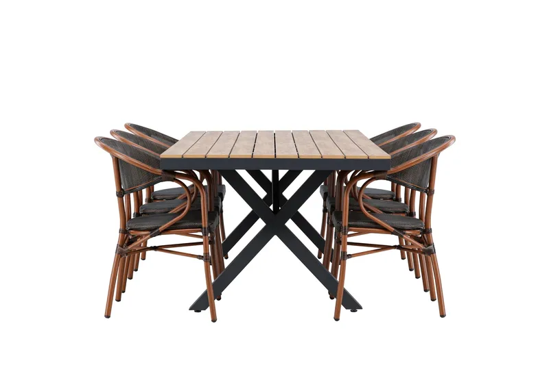 Garcia Spisegruppe 200 cm + 6 stk Vila Spisestole Sort - Havemøbler - Udendørsgruppe - Havesæt