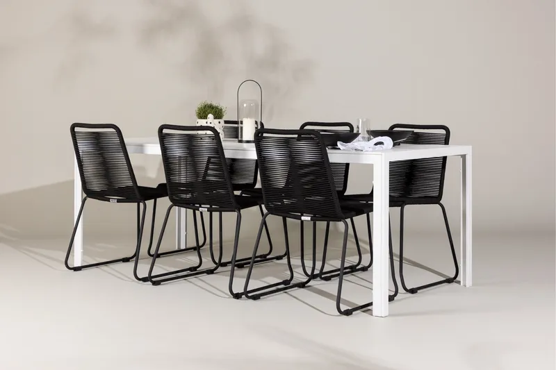 Break Spisegruppe 205 cm + 6 stk Linero Spisestole Sort/Hvid - Havemøbler - Udendørsgruppe - Havesæt
