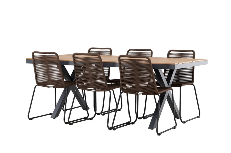 Garcia Spisegruppe 200 cm + 6 stk Lindos Spisestole Brun/Sort, undefined