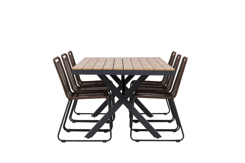 Garcia Spisegruppe 200 cm + 6 stk Lindos Spisestole Brun/Sort - Havemøbler - Udendørsgruppe - Havesæt