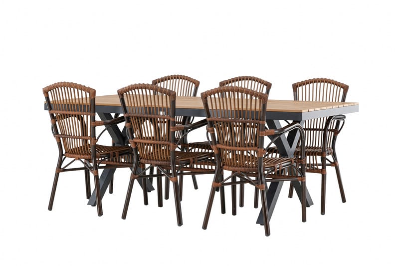 Garcia Spisegruppe 200 cm + 6 stk Galera Spisestole Brun/Sort - Havemøbler - Udendørsgruppe - Havesæt