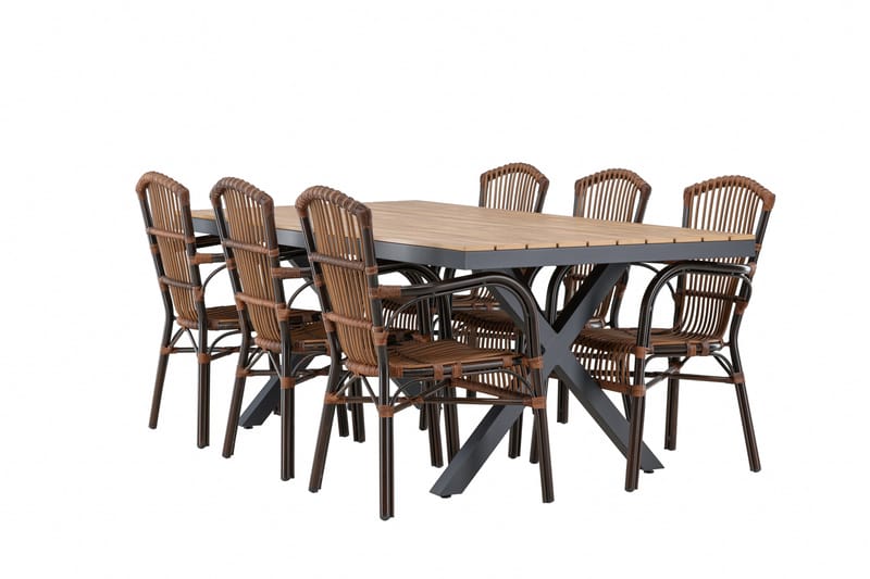Garcia Spisegruppe 200 cm + 6 stk Galera Spisestole Brun/Sort - Havemøbler - Udendørsgruppe - Havesæt