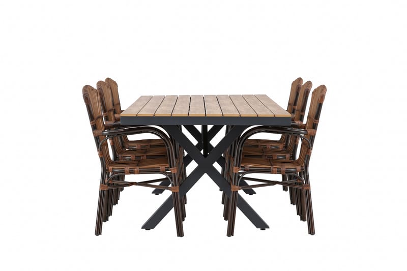 Garcia Spisegruppe 200 cm + 6 stk Galera Spisestole Brun/Sort - Havemøbler - Udendørsgruppe - Havesæt