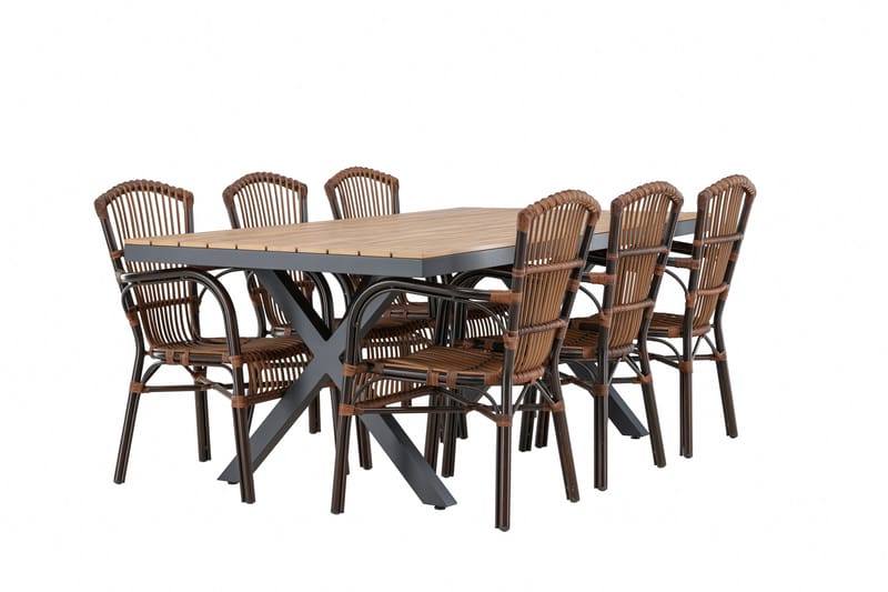 Garcia Spisegruppe 200 cm + 6 stk Galera Spisestole Brun/Sort - Havemøbler - Udendørsgruppe - Havesæt