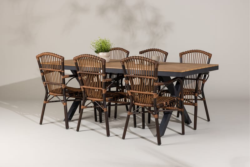 Garcia Spisegruppe 200 cm + 6 stk Galera Spisestole Brun/Sort - Havemøbler - Udendørsgruppe - Havesæt