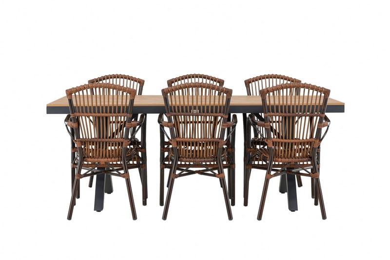 Garcia Spisegruppe 200 cm + 6 stk Galera Spisestole Brun/Sort - Havemøbler - Udendørsgruppe - Havesæt