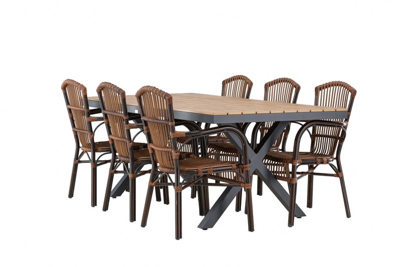 Garcia Spisegruppe 200 cm + 6 stk Galera Spisestole Brun/Sort - Havemøbler - Udendørsgruppe - Havesæt