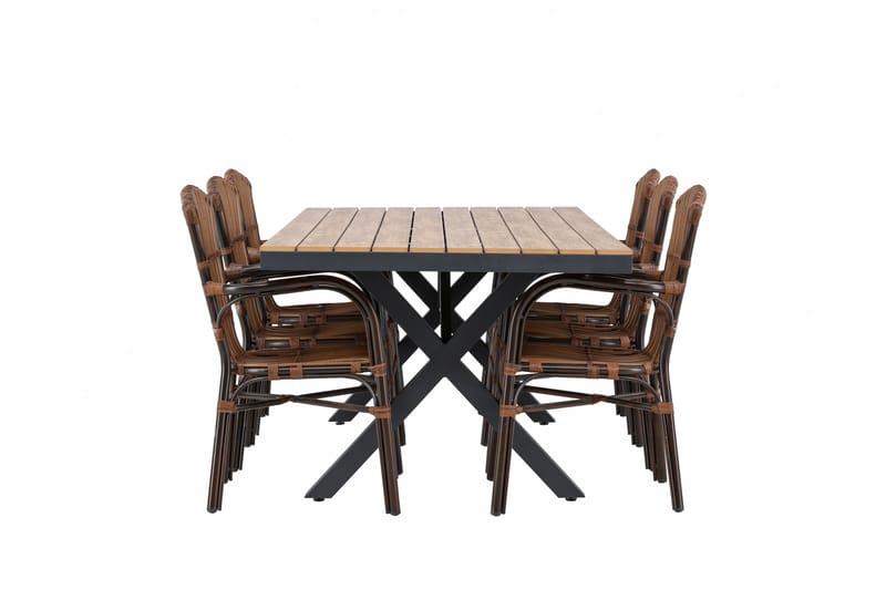 Garcia Spisegruppe 200 cm + 6 stk Galera Spisestole Brun/Sort - Havemøbler - Udendørsgruppe - Havesæt
